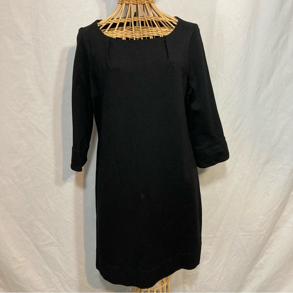 LANDS END CLASSIC MODEST SCOOP NECK MIDI BLACK LONG SLEEVE DRESS SIZE 12P